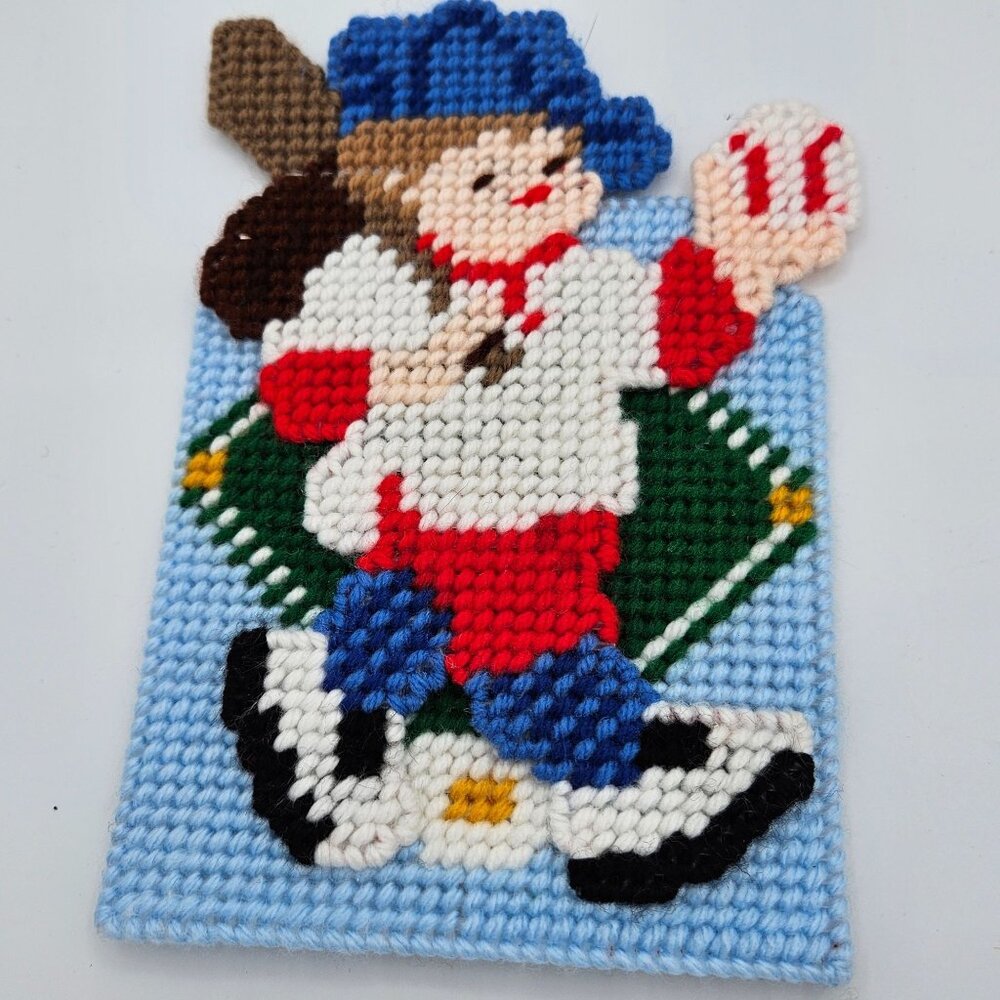 Handcrafted Needlepoint Baseball Player Fly Swatter Cover cottagecore